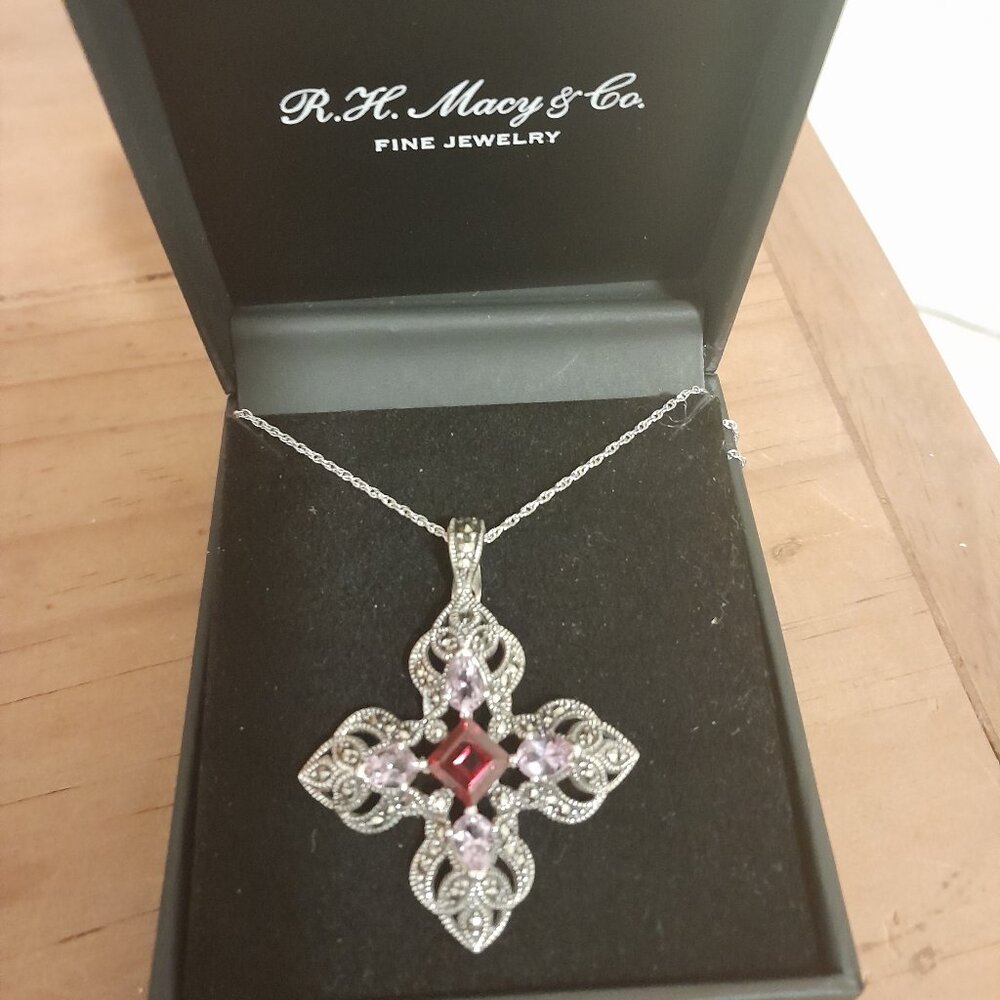 Marcasite Sterling Silver and Gems Pendant Charm Necklace: Gorgeous and Unique!